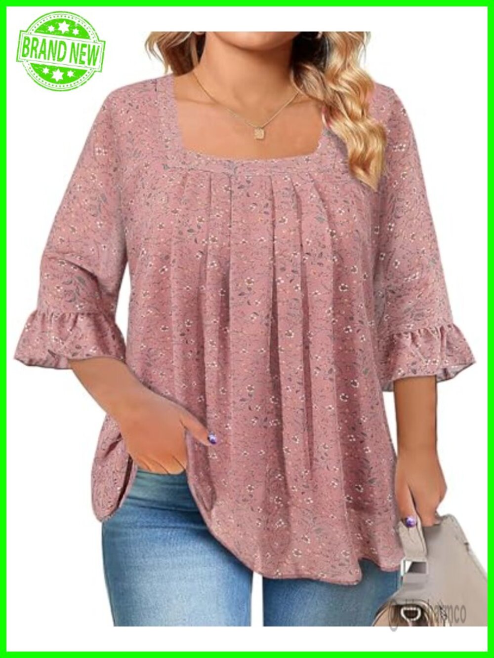 Plus Size Chiffon Tunic Top Short Sleeve Square Neck Blouse